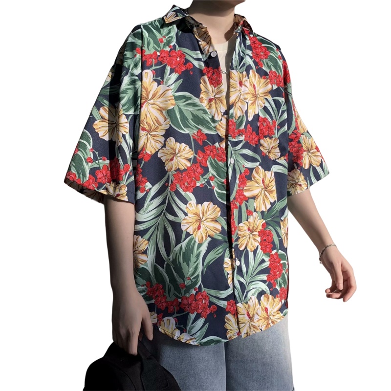Vintage Hawaiian Floral Shirt - Casual Hawaiian Retro Floral Print Neue