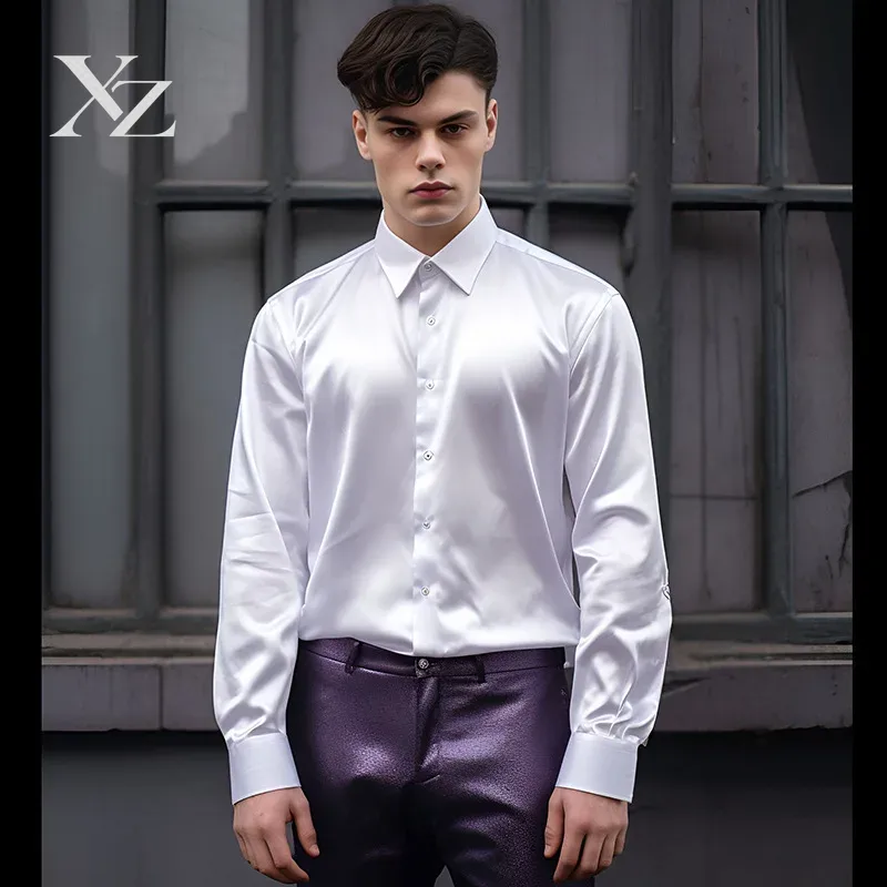 Mens Satin Silk Dress Shirt - Herrenhemd aus Satin-Seidenähnlichem, Glänzendem und Glattem