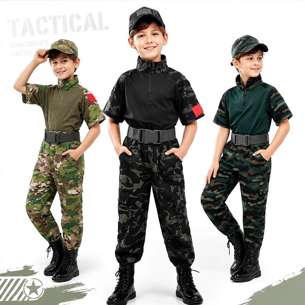 Tactical Military Shirt Cargo - Taktischer Froschanzug für Kinder, kurzärmliges T-Shirt,
