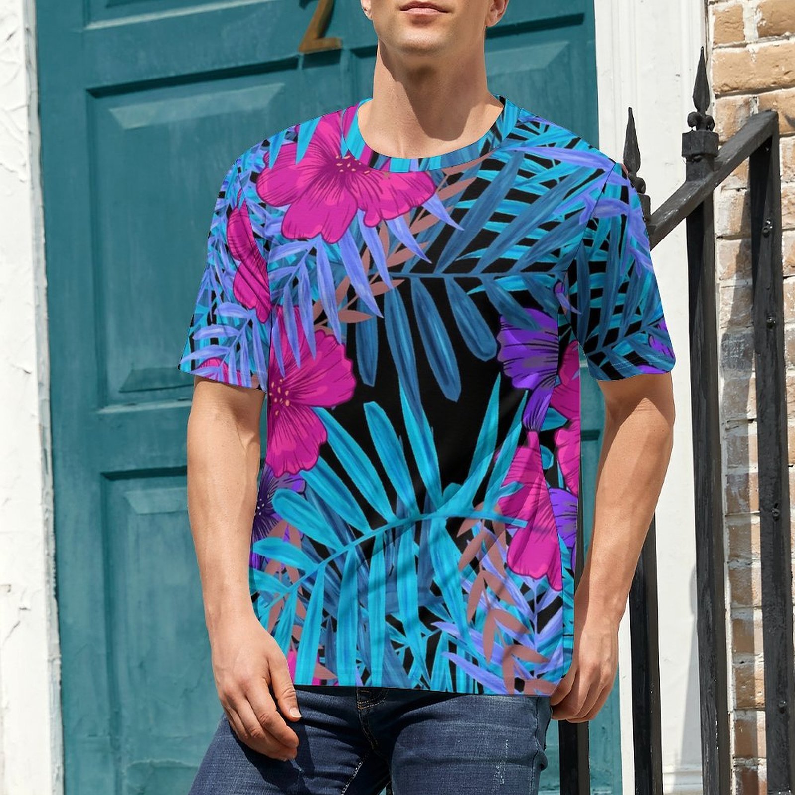Vintage Hawaiian Floral Shirt - Übergroßes T-Shirt, Sommer-T-Shirt mit tropischem Blumenmuster,