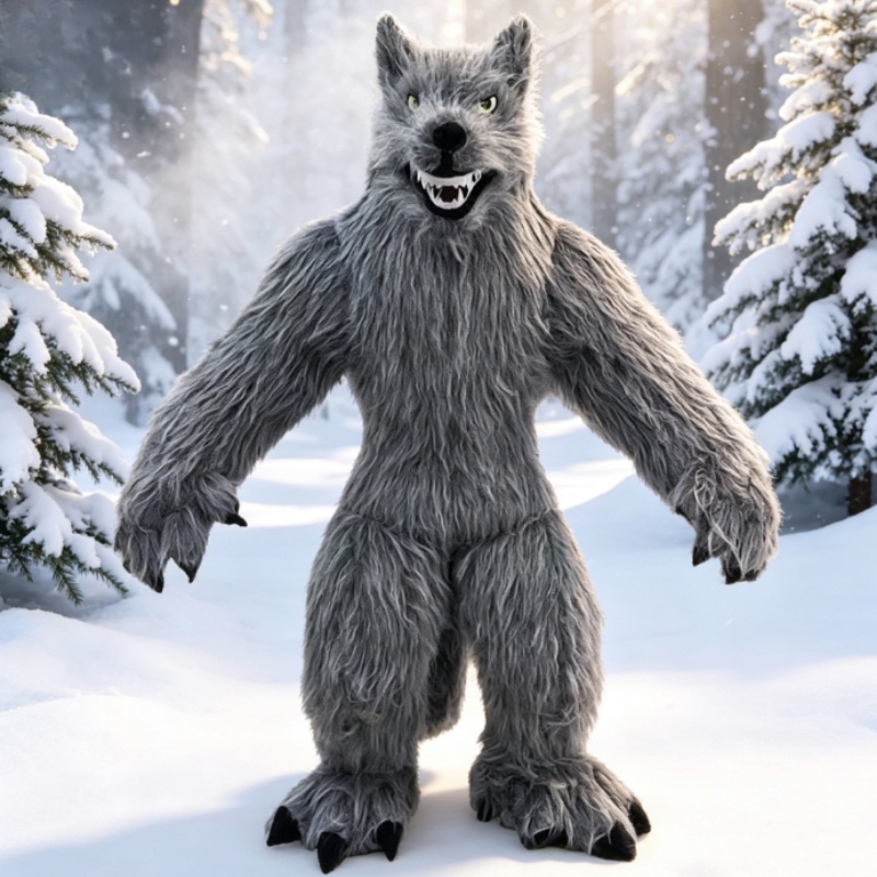 Suits - Riesiges aufblasbares graues Wolfsmaskottchenkostüm, pelziger Anzug