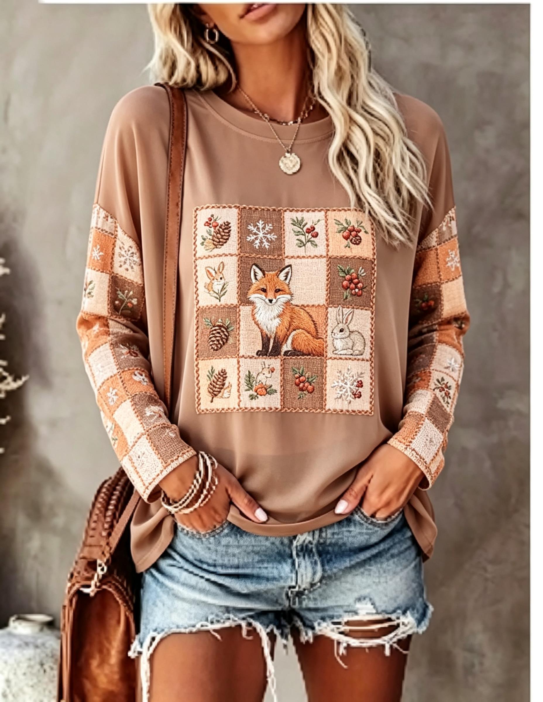 Damen-Langarm-T-Shirt mit Fuch – T-Shirts Bewertung und Preis